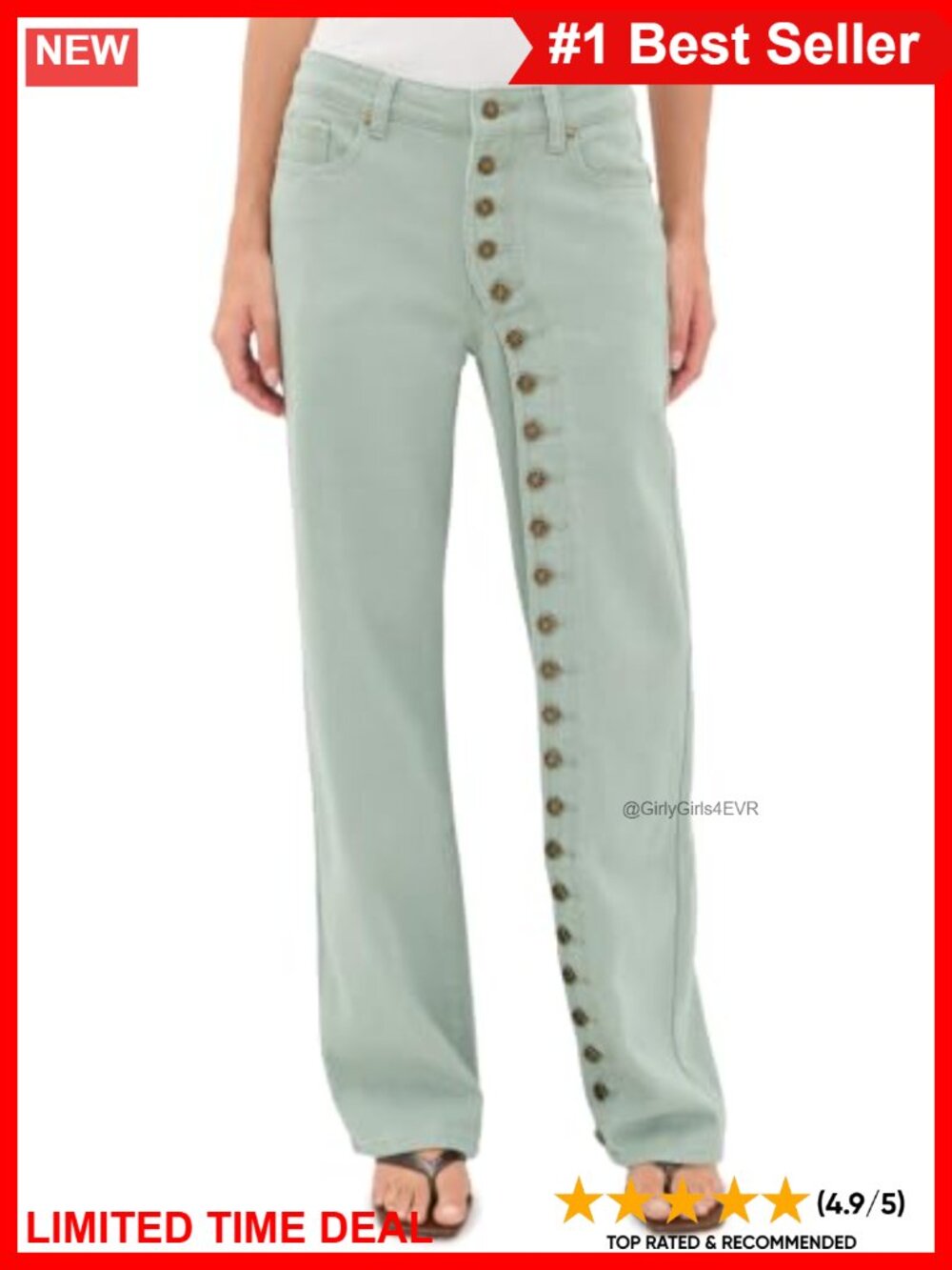 Mid Rise Straight Leg Jeans with Faux Button Placket